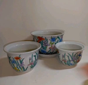 3er Set Vintage Keramik Sukkulenten Töpfe 3,5x6" abgestuft Blume Floral Set - Bild 1 von 12