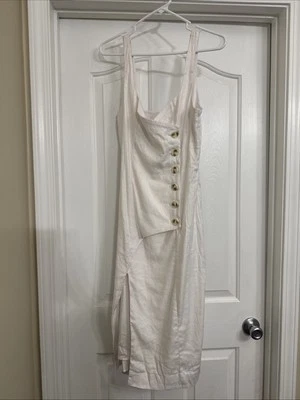 Vestido midi Anthropologie sin mangas cuello cuadrado de lino con botones talla XS Foto 1 de 4