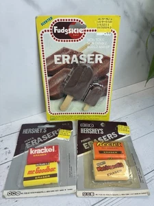 RARE Vintage Hershey Chocolate Bar & Fudgsicle Eraser Packs x3 - New Old Stock - Picture 1 of 5