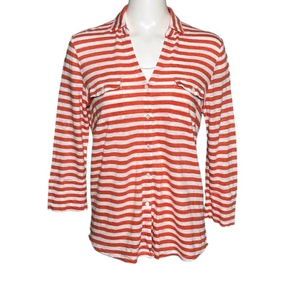 Camisa J. McLaughlin Brynn Top Rojo-Naranja Rayas Tejido Lino Abotonada Talla M Foto 1 de 4