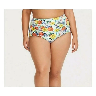 TORRID HIGH WAIST SWIMSUIT BOTTOM WHITE FLORAL RUCHED SWIM SZ 1 1X BIKINI - Image 1 of 4