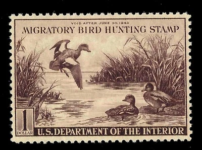 EAS_STAMPS US #RW9 MNH, GENUINE UNUSED OG, CERTIFIED GRADE 80 OG NH SCV $300.00 - Image 1 of 3