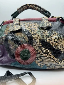 Vintage 80’s SAMIR Schultertasche Echtleder Bunt Made In USA Patchwork - Bild 1 von 12
