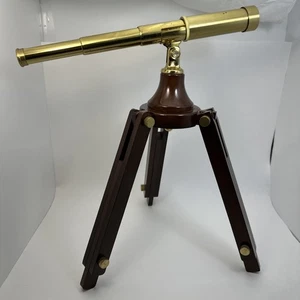 Vintage Messing Maritim Fernglas Teleskop mit Kirschholz Stativ Bombay Co. 1994 - Bild 1 von 14