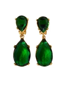 Kenneth Jay Lane Women's Green Teardrop Clip-On Earrings - Picture 1 of 6
