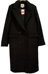 Sam Edelman zweireihiger schwarzer PeaCoat Wollmischung L Maxi Peacoat Geschenk neu mit Etikett - Bild 1 von 24