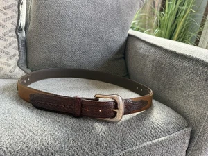 Vintage 1995 Justin Embossed Leather Belt & Buckle Men’s Sz 42 Two Tone Colorway - Picture 1 of 15