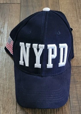 Embroidered NYPD Adjustable Blue Hat with Embroidered American Flag Patch - Image 1 of 4