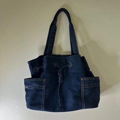 Tommy Hilfiger Denim Drawstring Bucket Style Shoulder Bag Y2K 00s Blue - Image 1 of 4