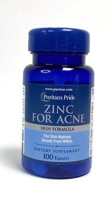 Puritan's Pride 锌适用于痤疮皮肤配方 100 片有效期至 08/27 全新未拆封 — 第 1/4 张图片
