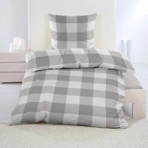 Micro Fleece Bettwäsche Set 135x200cm 2 teilig mit Reißverschluss Karo grau weiß - Bild 1 von 1