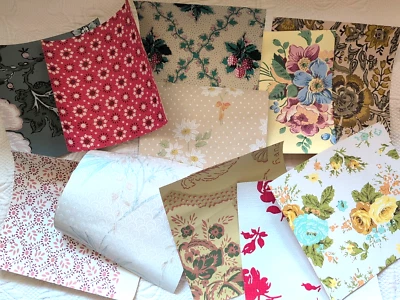 Lote Vintage 11 Amostras de Papel de Parede 6x6 Papel de Parede Antigo Colagem Diários - Imagem 1 de 4