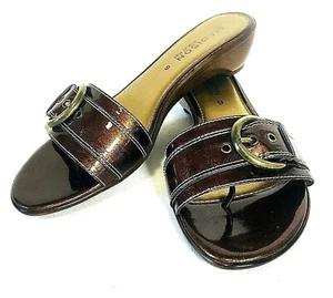 Madison Italy Sandalen 9 Lackleder Kupfer Riemen Slipper Pantoletten Absatz Schnalle - Bild 1 von 12