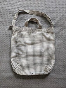Baggu Duck Bag Vertical Natural Canvas Beige Check Grid Tote Snap - Picture 1 of 14
