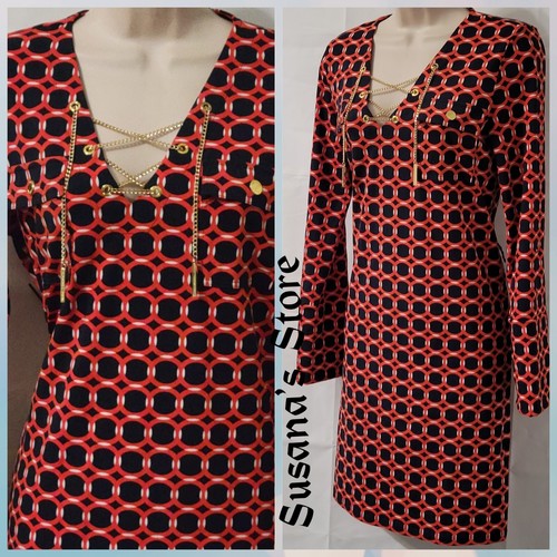 ABITO MICHAEL KORS TAGLIA S LS STAMPATO GEOMETRICO CATENA STRINGATO Splendido!!