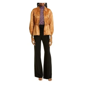 CINQ À SEPT Liv Satin Zip-up Jacket Coconut Brown Womens Size Small - Picture 1 of 13