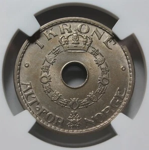 NORWAY 1 krone 1940 NGC MS 62 UNC King Haakon VII World War Nickel Crown Graded - Picture 1 of 8