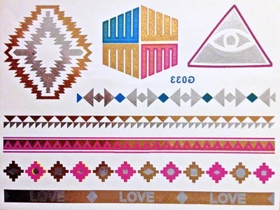 Flash Einmal Temporaneo Colla Tatuaggio Oro Argento Blu Fucsia 8teile Bracciale - Immagine 1 di 4