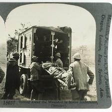 Wounded WW1 Soldier Ambulance Stereoview c1918 Keystone Somme France War D1932