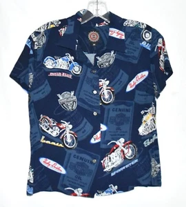 Harley Davidson Navy Blue with Multi Color Motorcycles Blouse Size M Hawaii USA - Picture 1 of 6