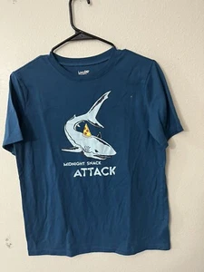 EUC! Lands' End Boys' 100% Cotton Blue Tee T-Shirt 18 Shark - Picture 1 of 4