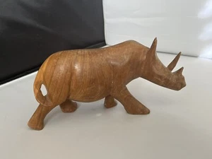 Holz handgeschnitzt Nashorn Statue Figur Kunst Skulptur Made in Kenia 8" - Bild 1 von 9