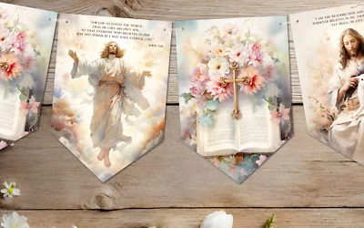 Versículos bíblicos religiosos Banderín de Pascua Santa Pascua Decoración Foto 1 de 4