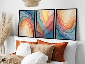 Abstract Set of 3 Prints | Soft Fluid Paint Strokes & Translucent Layers - Picture 1 of 6