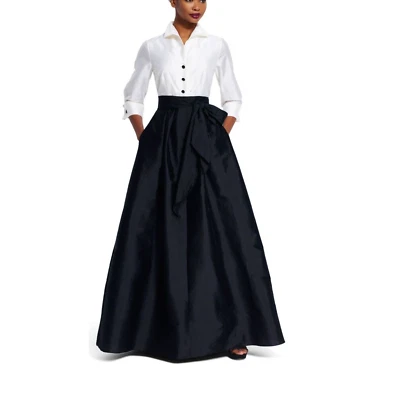 Women Black Taffeta Maxi Skirt with Belt and Two Pockets – Elegant & Flared - Image 1 of 4