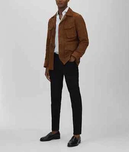 Herren Reines Wildleder Echt Lammleder Lederjacke Braun Feldleder Männer Jacke - Bild 1 von 14