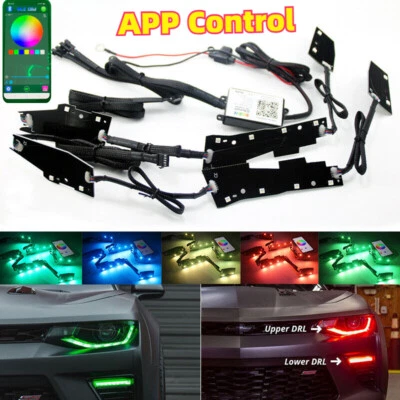 Para Chevy Camaro 2016-2018 RGBW LED Halo DRL Placa Faro Control APP NUEVO Foto 1 de 4