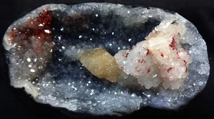 CALCITE CRYSTALS W/ RED FLUORITE DOT BALLS MM QUARTZ CORAL IN GEODE ROCKS MINERA - Picture 1 of 4
