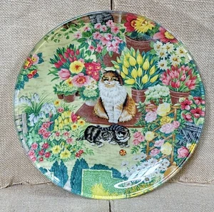 Vintage Katze Kätzchen Floral Decoupage Glas Teller bunt Kitsch Oma Kern - Bild 1 von 3