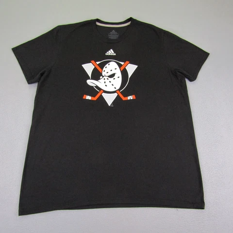 Anaheim Ducks Shirt Mens 2XL XXL Black Adidas NHL Hockey Short Sleeve Climalite Cover