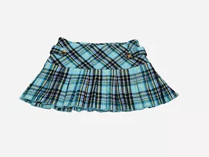 Y2K 2000s Aeropostale Wool Blend Blue Plaid Pleated Mini Skirt Size 7/8 - Picture 1 of 9