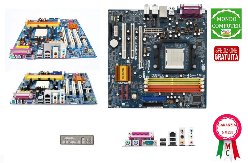 SCHEDA MADRE ASROCK ALiveNF6G-GLAN  SOCKET AM2 + CPU AMD + DISSIPATORE + RAM - Immagine 1 di 1