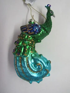 Nuevo adorno de pavo real brillante de vidrio Kurt Adler 6" T3672 verde/verde azulado - Imagen 1 de 3