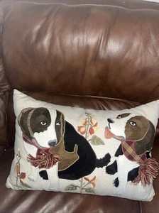Pier 1 Imports Decorative Rectangular Throw Pillow Embroidered Beagles Fall - Picture 1 of 5
