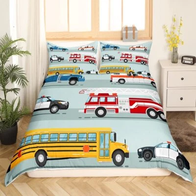 Voiture de dessin animé Housse de Couette Police Car Parure de Lit 220x240cm ... - Photo 1/4