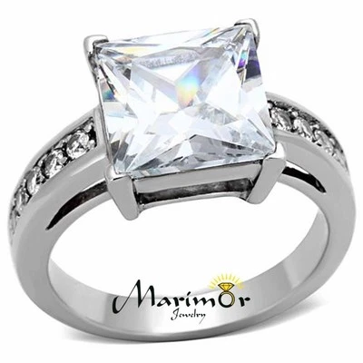 Stainless Steel 5.95 Ct Princess Cut CZ Silver Engagement Ring Women's Size 5-10 - Image 1 of 4