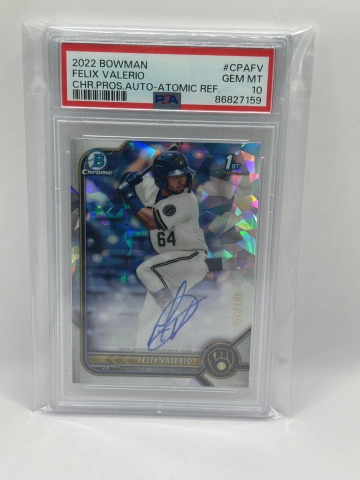 2022 Bowman Chrome Felix Valerio Auto Atomic Refractor /100 PSA 10 Gem Mt #CPAFV - Image 1 of 1