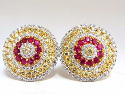 9.55ct natural ruby diamonds cluster earrings 18k Circular Dome Omega Clips - Image 1 of 4