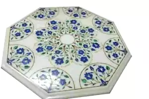 24" White Marble Side ,Coffee Table Top Marquetry Lapis Floral Inlay Decor gifts - Picture 1 of 7