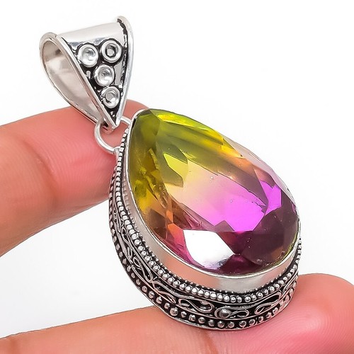 VETEMENTS Ciondolo gioiello in argento sterling 925 fatto a mano con pietra preziosa tormalina bicolore 1 97"