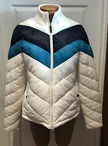Marc New York Womens Front Zip White Blue Chevron sz M - Picture 1 of 7