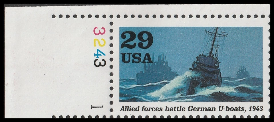 US 2765a 1943 Turning the Tide German U-boats 29c plate single 3243-1 MNH 1993 - Image 1 of 1