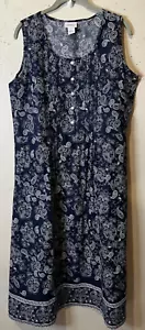 Vermont Country Store womens sleeveless cotton maxi dress L Blue White Bandana - Picture 1 of 8