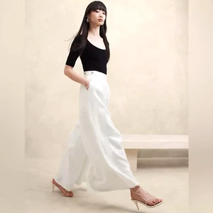 Banana Republic Lina Wide-Leg Linen Pant 14 Iced Vanila #882893 - Picture 1 of 14