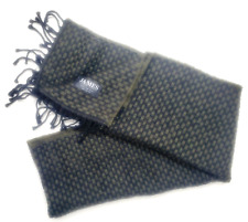 Peter James Vintage Scarf New Wool Black Olive Green Weave 15" x 68" plus Fringe