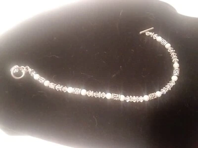 Sterling And Pearl And Silver Beads Bracelet With AB Beads And Toggle Clasp - Image 1 of 4
